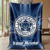 Leicester City Custom Name Text Flannel Blanket Soccer Logo Personalized Fleece Throw Blanket Special Gift For Sofa Bedroom Home