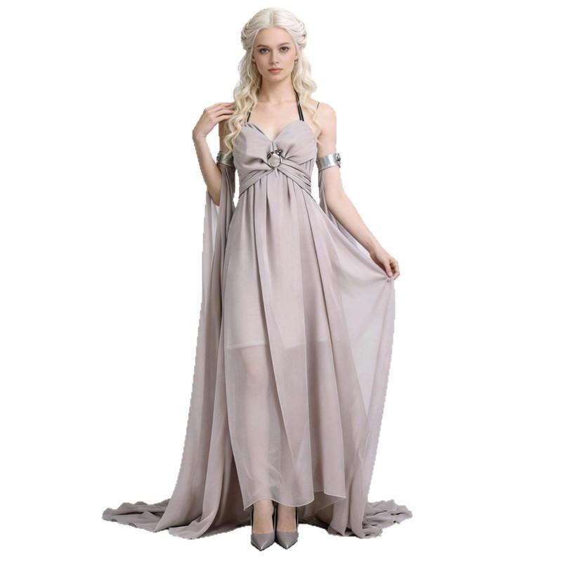 Halloween Game Of Thrones Daenerys Cosplay Dress Greek Style Grey Trailing Gown Party