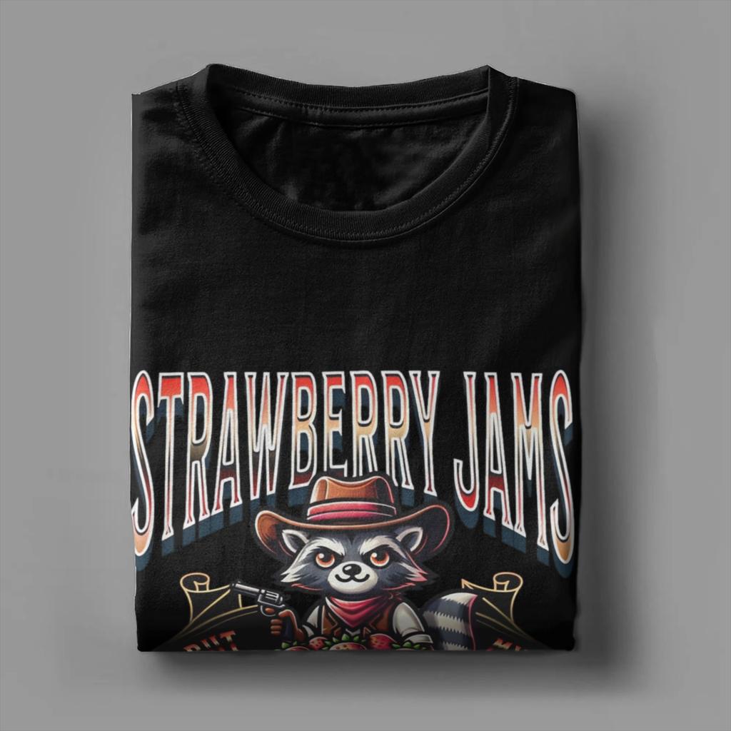 Men Women Strawberry Jams But My Gun Don't Raccoon T Shirt Pure Cotton Graphic Printed Tee Shirts Clothing Outfits