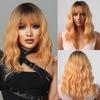 ALAN EATON Short Wavy Synthetic Wig Ginger Orange Bob Wigs With Bangs for Women Halloween Cosplay Party Natural Hair Wig Heat Resistant