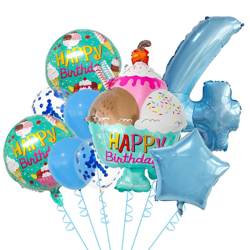 Birthday Ice Cream Balloon Set 32 Inch Blue Aluminum Film Children'S Birthday Party Hawaiian Ice Cream Photo Prop