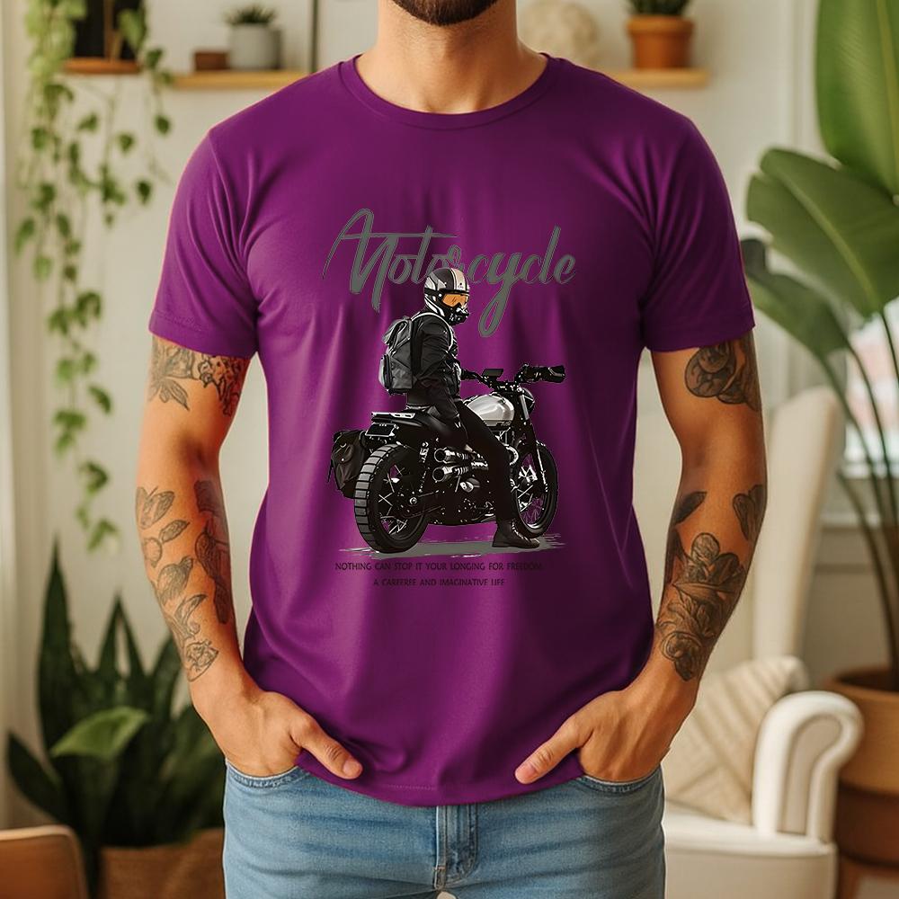 New Summer Unisexs 100 Pure Cotton TShirt Motorcycle Longing For Freedom Vintage Biker Style Casual Breathable Short Sleeve