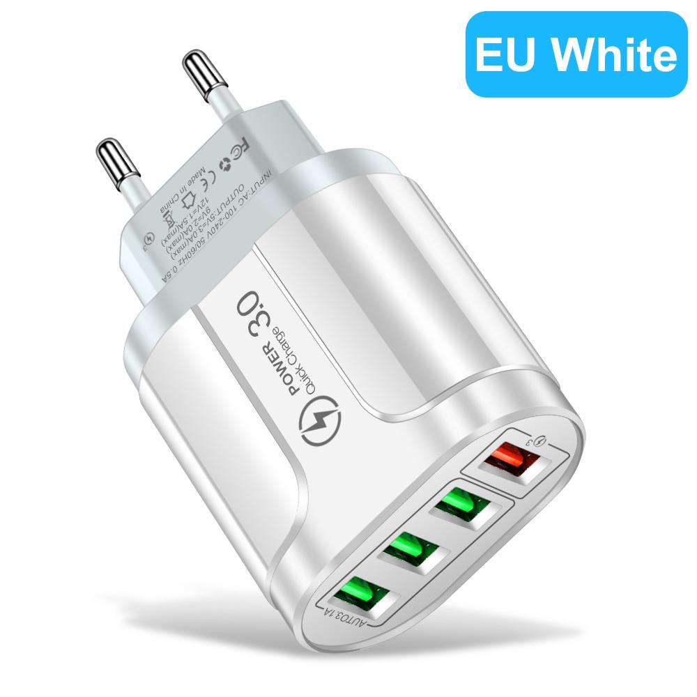 Зарядное устройство USB с 4 портами, быстрая зарядка 5.1A 48 Вт, адаптер для телефона для iPhone Xiaomi, вилка EU/US, портативное настенное мобильное быстрое зарядное устройство