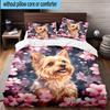 Cherry Blossom Yorkie 3pcs Bedding,Including 1pc Duvet Cover And 2pcs Pillowcases Perfect for Christmas,Ideal for Bedroom, Dormitory