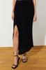 Women's Fashion Black Slit Detailed Fish Shape Maxi Length Woven Skirt