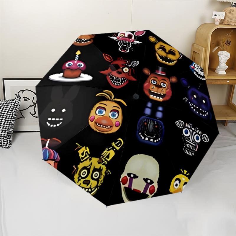 Автоматический зонт с принтом Фредди из хоррор-игры F-FNAF, 8 спиц, железный каркас, пластиковая ручка, подходит для путешествий на свежем воздухе и на каждый день, идеальный подарок