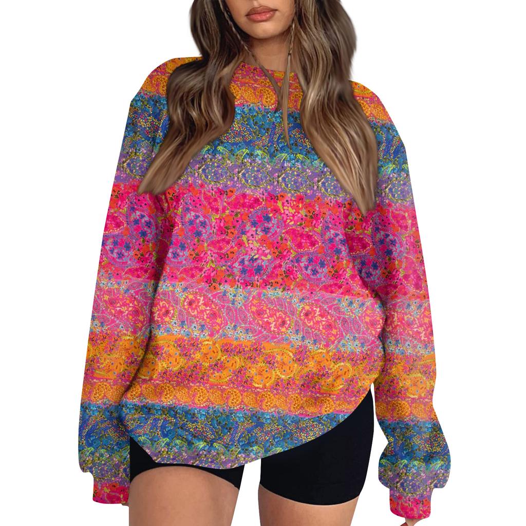 Женские топы Женский свитшот с длинным рукавом Повседневный с круглым вырезом Свободного кроя Пуловер Флисовые топы