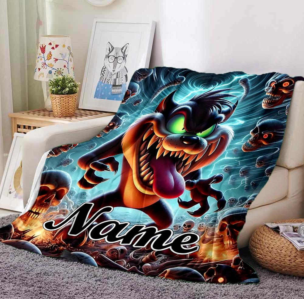 Custom Name Nightmare Cat Flannel Blanket Throw Blanket Soft Warm Sofa Bed home Decor Unique Gift