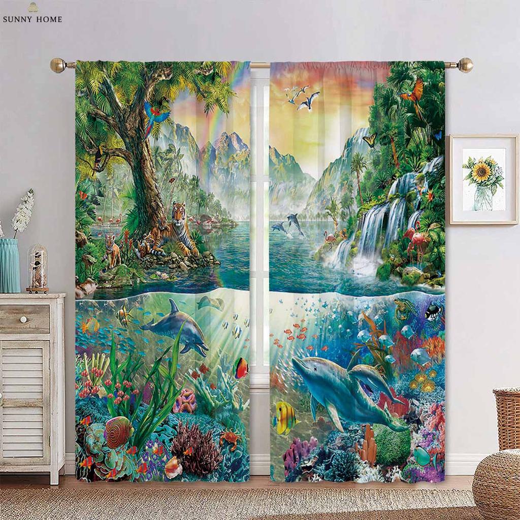 Шторы с рисунком лесных животных из мультфильмов, подходящие для гостиной, кухни, детской комнаты, декоративные шторы, 2 шт.