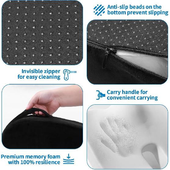 Car Seat Cushion, Memory Foam Cushion Non Slip for Wheelchair, Cars, Desk, Gaming & Office Chairs, Ergonomic Cushions Pad for Tailbone Pain Relief
