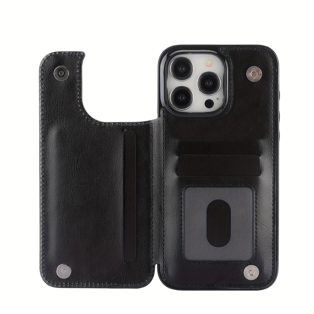 Чехол для телефона-кошелька с держателем для карт, чехол с подставкой для карт из искусственной кожи, двойной магнитной застежкой и прочным противоударным чехлом, для IPhone