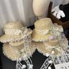 Кружевная соломенная шляпа с бантом, широкополая, летняя, пляжная, для прогулок весной, тюльпановидная, для улицы