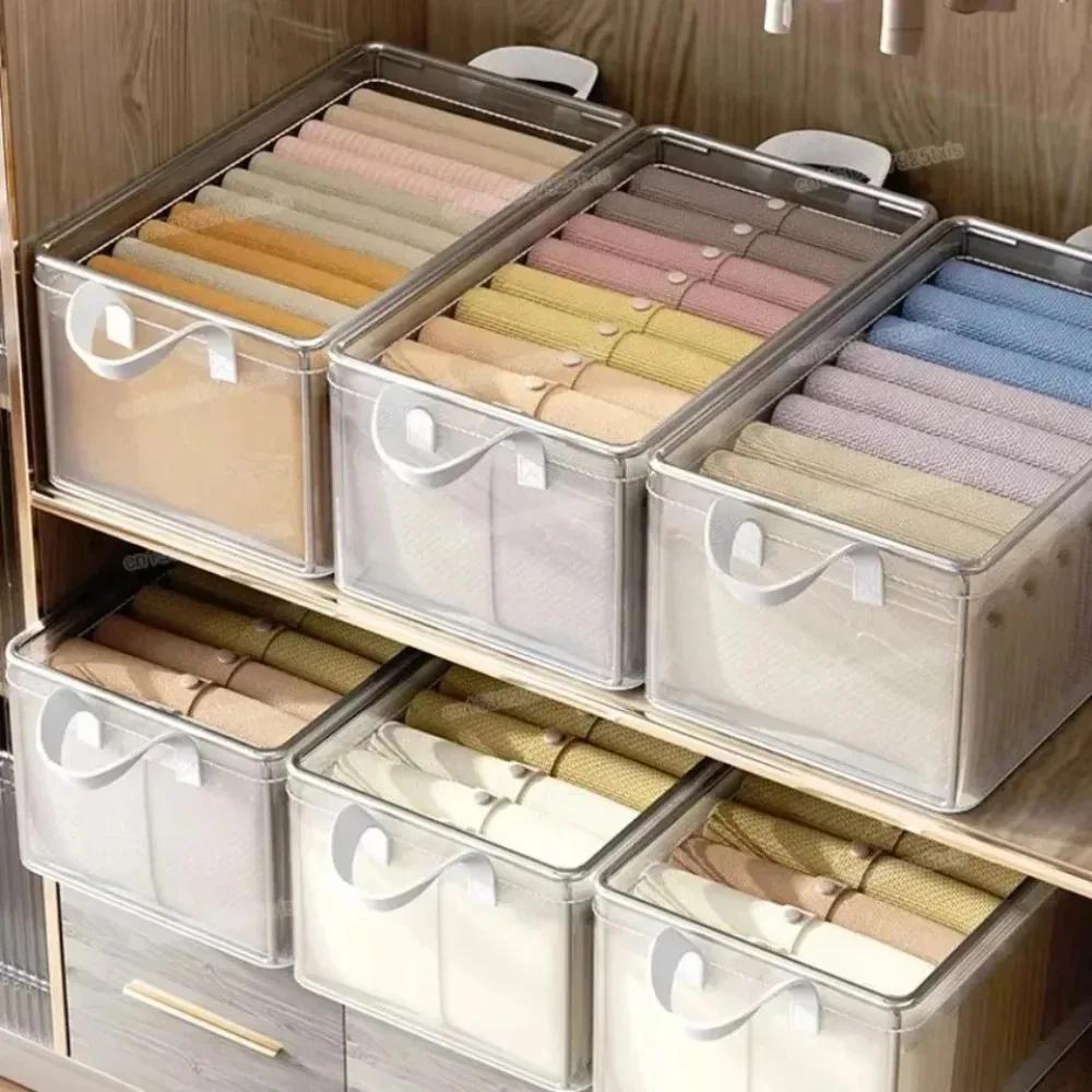 Pvc Transparent Storage Box Reinforced Handles Clothes Stackable Practical Sundries Boxes Storage Box Foldable Multi Purpose Bin