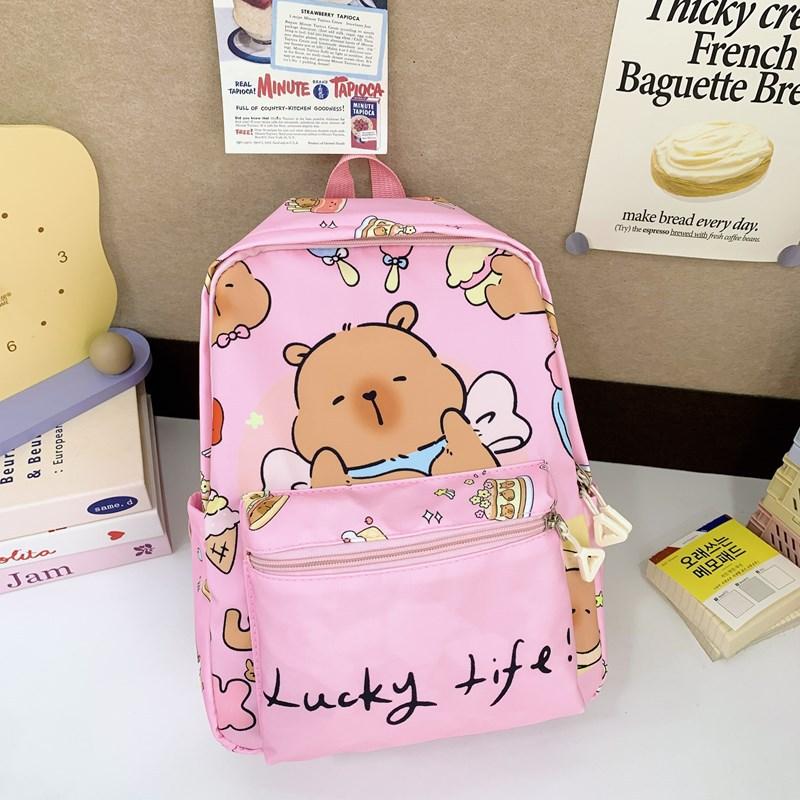 Kindergarten School Bag Cute Kapibara Print Boys And Girls Backpack Children'S Backpack