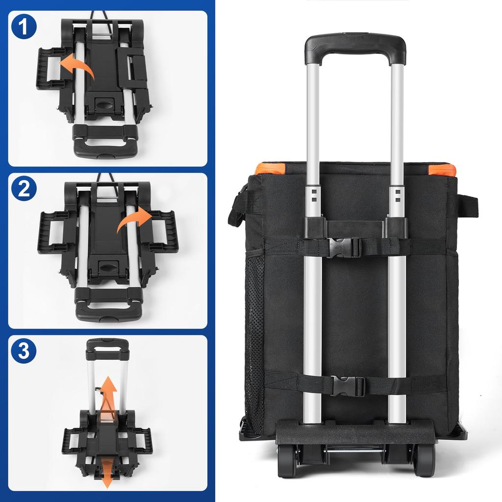 Odoland 35L Soft Cooler Bag with Wheels, All-Terrain Cart Included, Large Capacity, Insulated, Leak-Proof, Foldable Fishing Cooler for Camping,