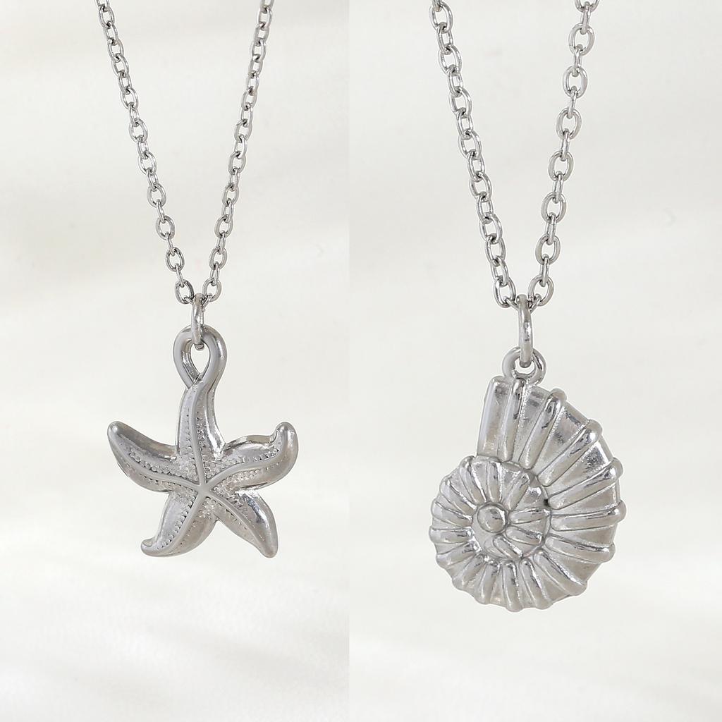 MHS.SUN Starfish Shell Conch Pendant Necklaces For Women Men Stainless Steel Trendy Chain Choker Beach Party Jewelry Summer