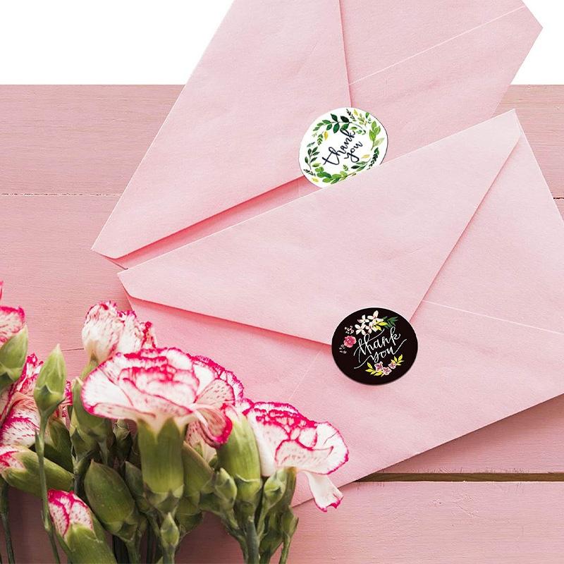 500pcs/roll Round Floral Thank You Stickers Envelope Seal Sticker