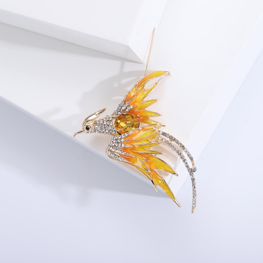 Rhinestone Phoenix Brooches for Women Unisex Bird Pins 5-color Available Casual Party Accessories Gifts