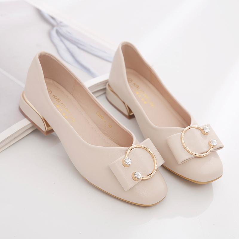 Туфли женские весенние и осенние женские туфли-лодочки однотонные с квадратным носком и неглубоким горлом с металлическими украшениями женские