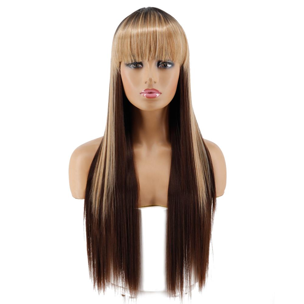 MISS WIG Длинный прямой парик Косплей Черный Серый Парик для женщин с челкой Парик из синтетического высокотемпературного волокна