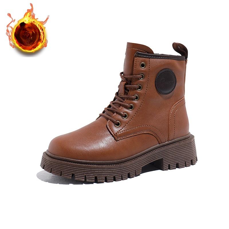 Women's Winter Warm Snow Boots Lug Sole Faux Fur Lining Lace-Up Ankle Booties Shoes for Women Non-Slip Chunky Platform Walking Short Combat Boots