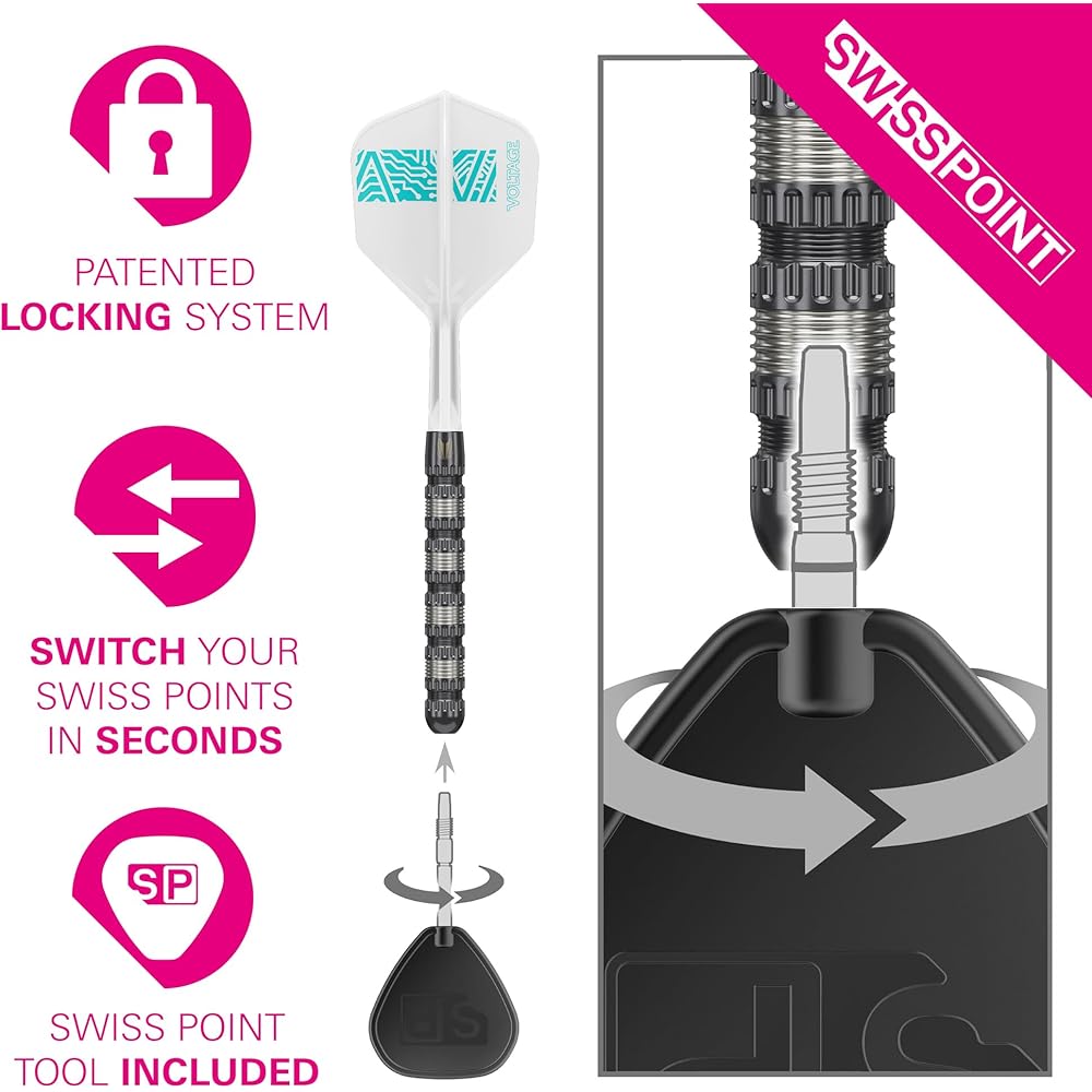 TARGET Darts Rob Cross 95K Стальные дротики Swiss Point, Дротики из 95% вольфрама с оперением K Flex, 22 г | Voltage Darts, Player Edition Swiss Point K Flex