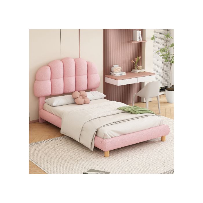 Lit simple - MUVOE - 90x200cm - Rembourré - Rose - 1 place