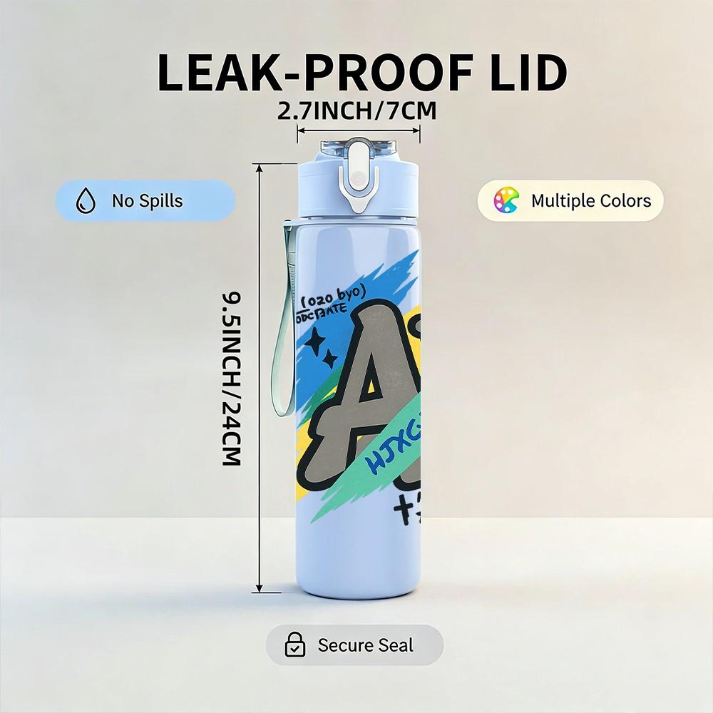 1PC Excellent Grade A School Art 750ml Color Plastic Sports Water Bottle Leakproof Flip Straw Lid Suitable for Sports Office Home Use