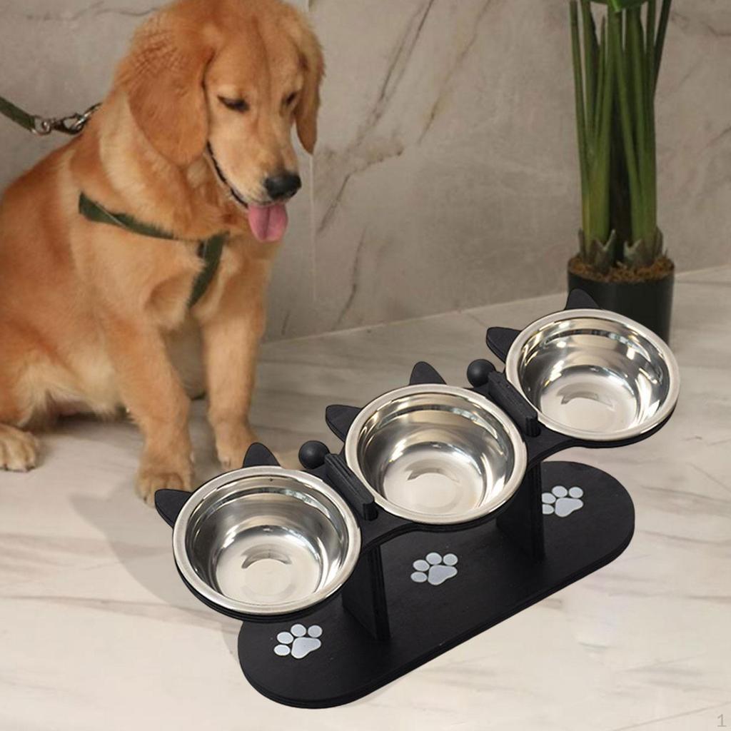 Приподнятые миски для кошек, кормушка, портативная, устойчивая, с 3 мисками из нержавеющей стали для питомцев для