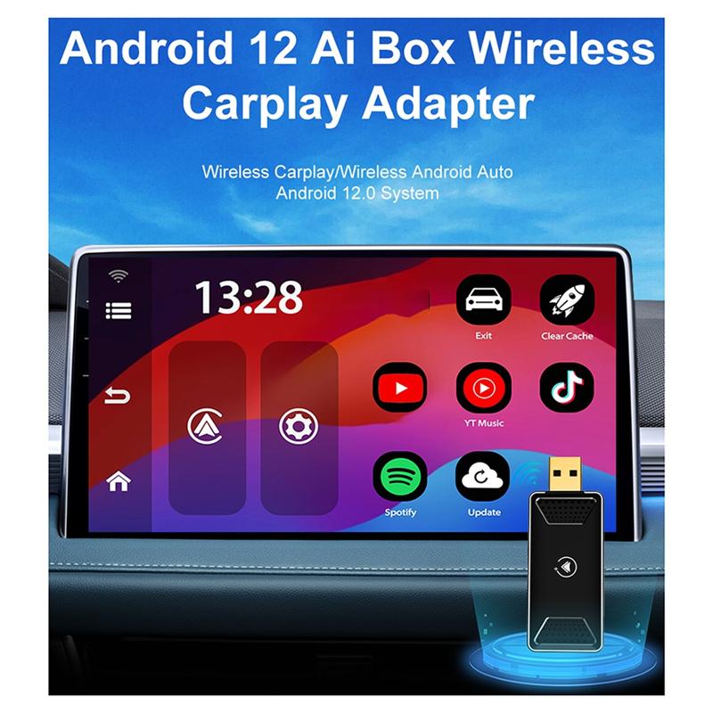 Портативная AI-бокс Android 12 Carplay Беспроводной адаптер Carplay Android Auto Для Netflix Youtube VW Toyota Mazda Hyundai Haval GMC