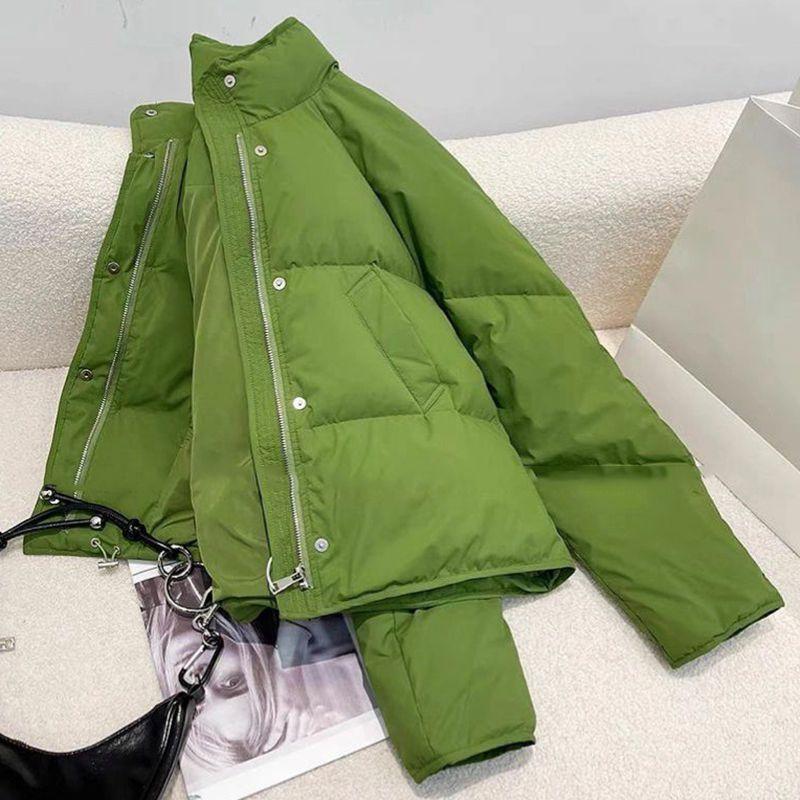 Luxurious and Stylish Green Cotton Jacket with Stand Collar for Women In Winter