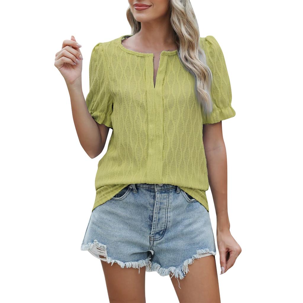 Женская модная футболка с v-образным вырезом и топом с объемными рукавами