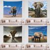 African Elephant Prairie Wildlife Pattern Tapestry Home Bedroom Living Room Dormitory Decorative Background Cloth Tapestry