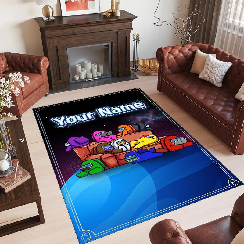 Personalized Crystal Velvet Carpet Custom Name Text,Among Us Anti Slip Area Rug For Home Decoration