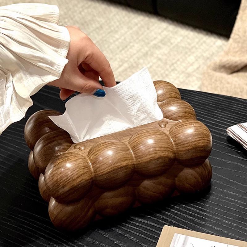 Retro Imitation Walnut Pattern Tissue Box Luxury Creative Plastic Household Napkin Box Living Room Advanced Sense Paper Box