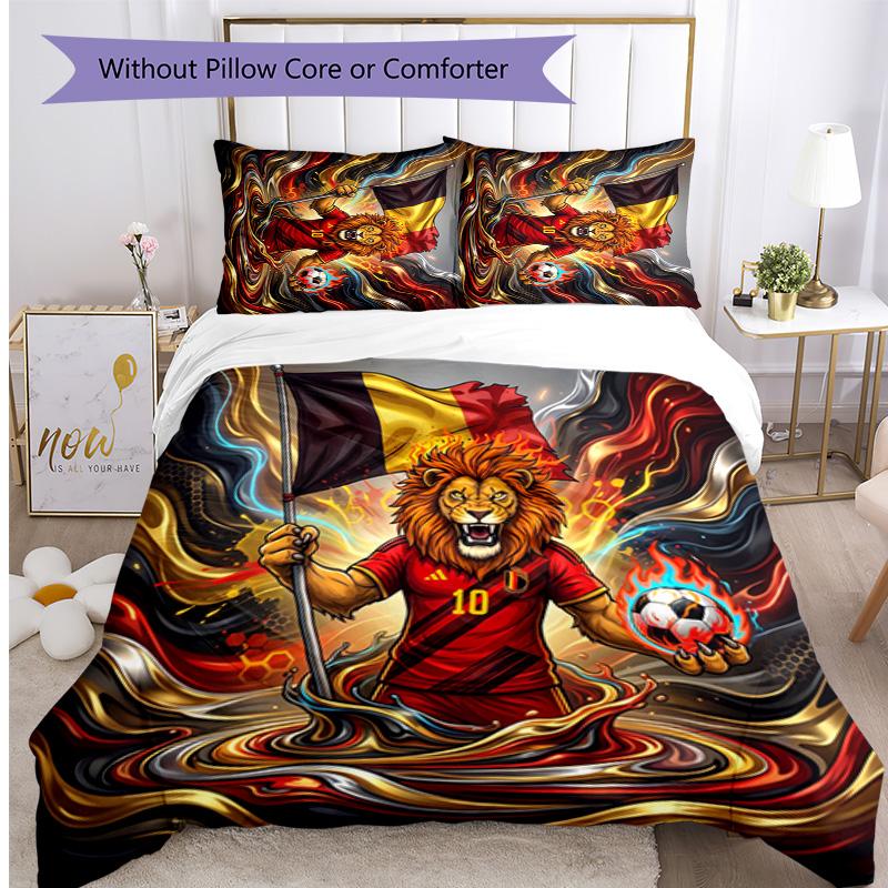 Belgium Football Printed Bedding 3 Piece Set Cozy Breathable Bed Cover Set as Housewarming Holiday Gift