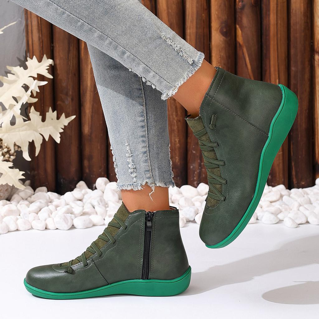 Boots Women Winter Ankle Flat Shoes Woman Short Vintage Boots with Fur for Women Lace Up Boots