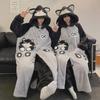 Winter Couple's Panda Pajama Set: Coral Fleece Women's Nightgown & Men's Flannel Homewear