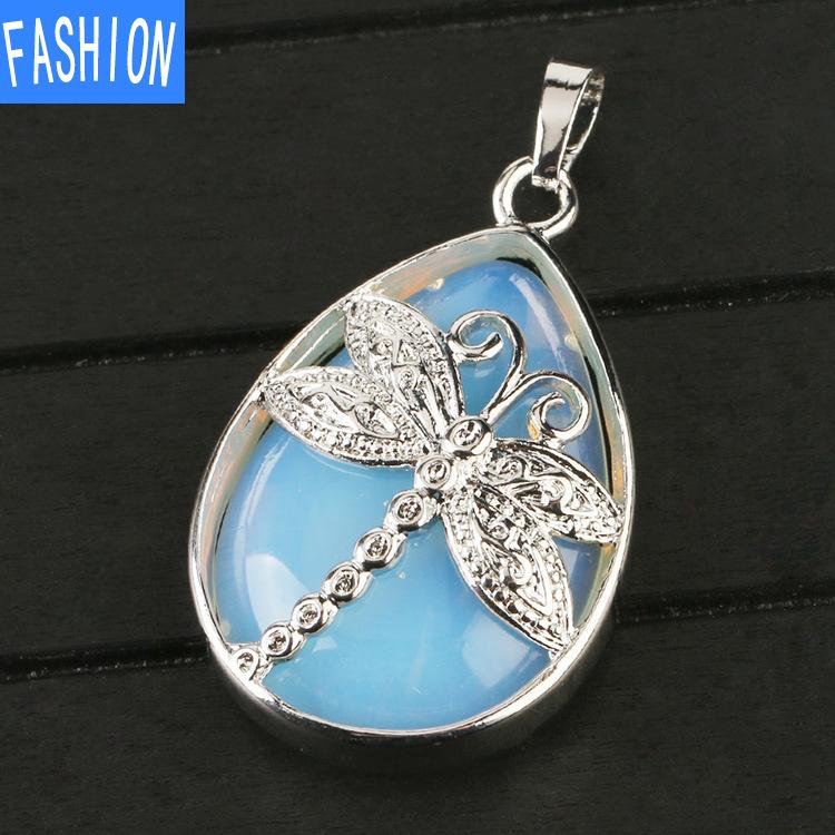 Ожерелье с подвеской в ​​форме капли из натурального хрусталя и слезами ангела в форме стрекозы, хрустальное ожерелье