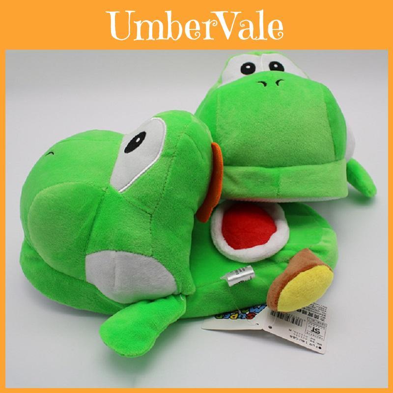 Cozy And Comfortable Nintendo Super Mario Brothers Yoshi Plush Slippers For Adults