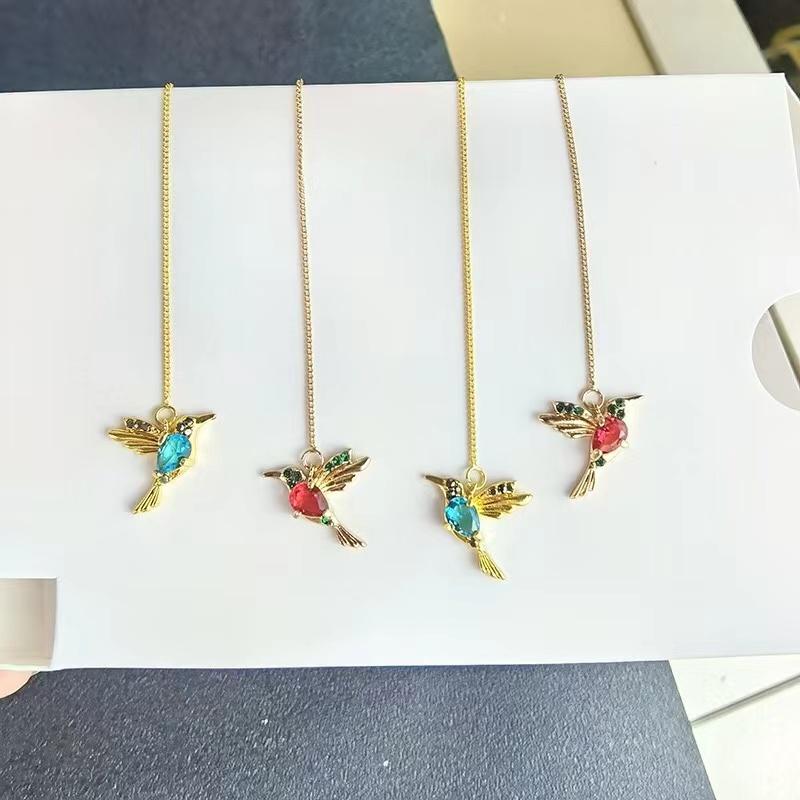 Luxurious Unique Long Drop Earrings Bird Pendant Tassel Crystal Pendant Earrings Ladies Jewelry