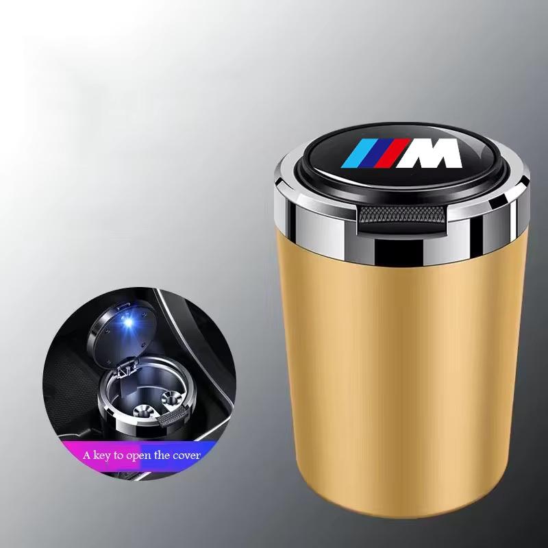LJEEG1 2026 Car Sticker Car Ashtray Cigarette Butt Holder Container Accessories for BMW M X5 X1 X3 X2 X6 X7 X4 Portable One-Button Open