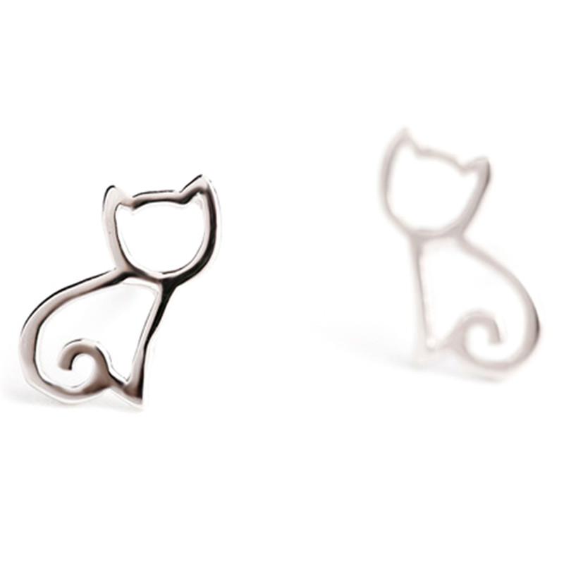Милые женские и девчачьи милые серебряные серьги-гвоздики в виде животных, серьги-гвоздики в виде кошки, ювелирный подарок