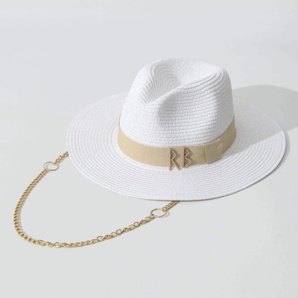 Summer Straw Fedora with Ribbon Decoration, Elegant Women's Travel Beach Sun Hat, Party Dress Chapeau Femme