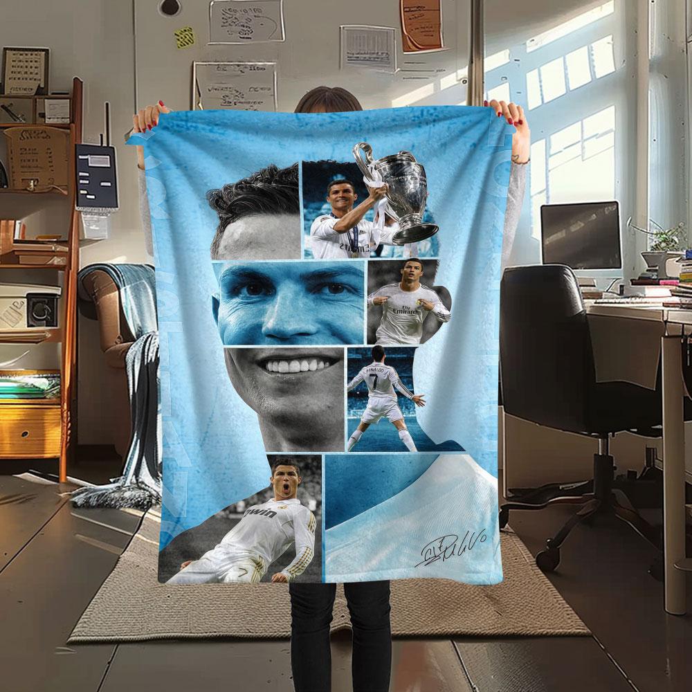 1PC CR7 Patterned Flannel Blanket Suitable For All Seasons for Home Decor Warmth and Comfort Gifts Holiday Present