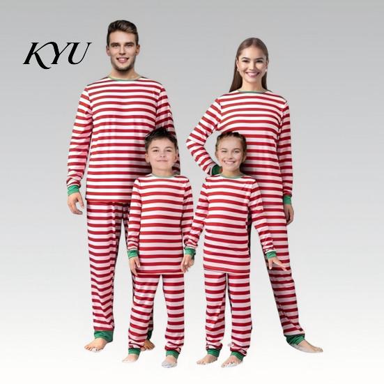 Comfortable Home Wear Family Christmas Pajamas Matching Sets, Red White Striped Xmas 2 Piece Parent Child Sets Pjs Lounge Set, Holiday Long
