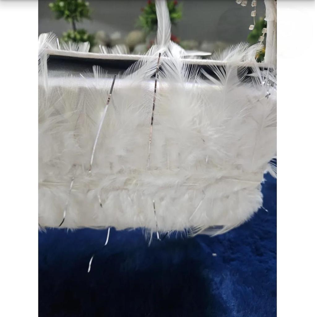 Роскошная белая сумка из перьев, дизайнерский вечерний кошелек с ручкой из страз, элегантный свадебный клатч, сумка для вечеринки и коктейля, подарок для нее