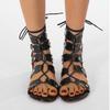 Сексуальные женские сандалии на плоской подошве с крестообразными шнурками спереди, римские туфли с открытым носком, заклепками, хай-топ, сандалии-гладиаторы на низком каблуке