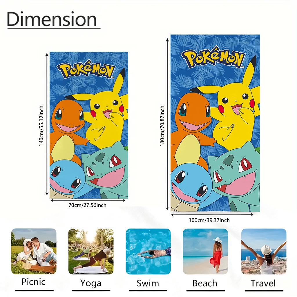 Пляжное полотенце Pokemon Пикачу и Стартеры, Детское мультяшное пляжное полотенце, Мягкое, Впитывающее, Быстросохнущее полотенце для пляжа, бассейна, путешествий