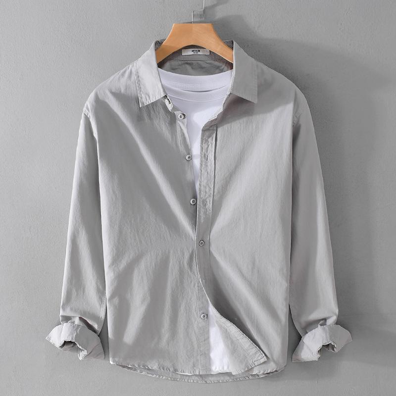 100% чистый хлопок мужская рубашка с длинным рукавом повседневная простая стильная универсальная однотонная рубашка с воротником-лацкан повседневная рубашка базовые мужские топы
